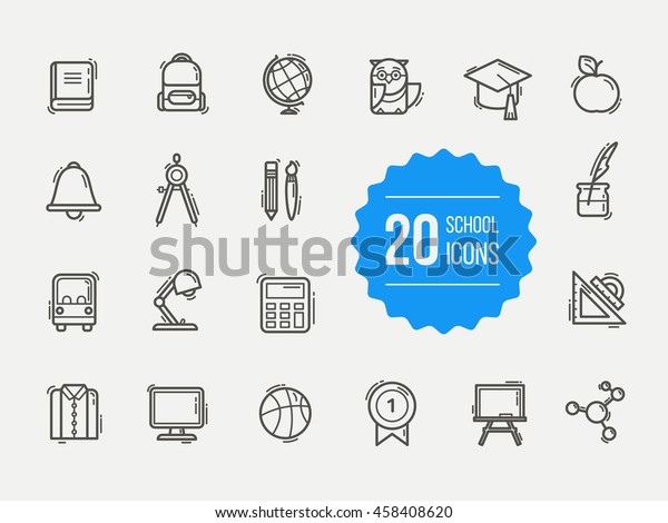 School icons set. Education outline icons.\
School outline\
illustrations