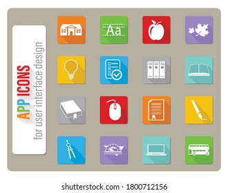 iconos escolares ajustados en diseño plano con sombra larga
