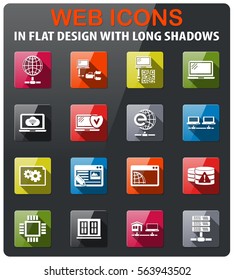 school icons set in flat design with long shadow