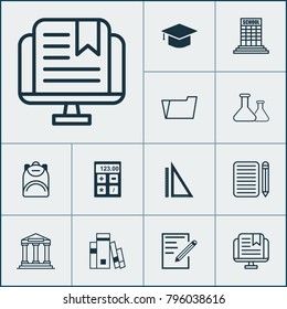 School icons set with home work, electronic tool, graduation and other college elements. Isolated vector illustration school icons.
