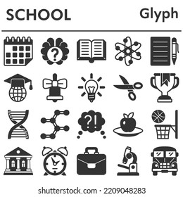 School icons set - icon, illustration on white background, glyph style