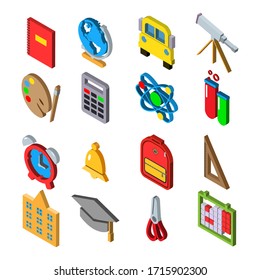 school icons set. Isometric 3d illustration of school vector icons set isolated on white background EPS