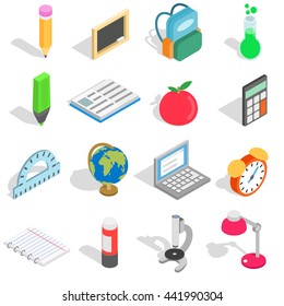 School icons set in isometric 3d style isolated on white background