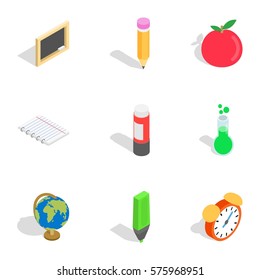 School icons set. Isometric 3d illustration of 9 school vector icons for web