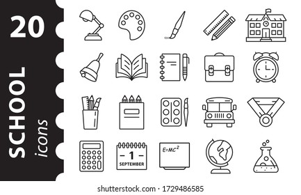 School icons set. Linear vector symbols in a flat style. Education concept.