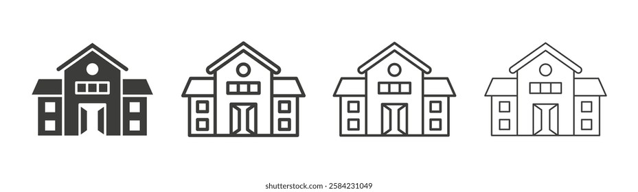 School icons set. Liner outlined and flat black color