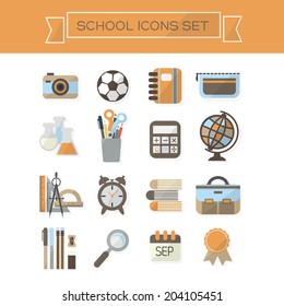School icons set - Modern colorful flat design on white background