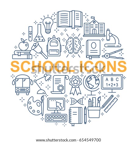 School icons set. Outline icon collection - School education. Education simbols for web and graphic design. Line style logo. Vector illustration. 