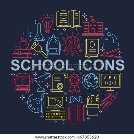 School icons set. Outline icon collection - School education. Education simbols for web and graphic design. Line style logo. Vector illustration.