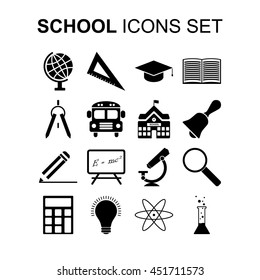 School icons set. Silhouette flat design vector illustration