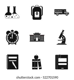 School icons set. Simple illustration of 9 school vector icons for web