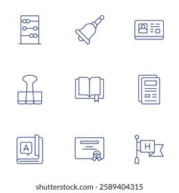 School icons set. Thin Line style, editable stroke. abacus, bell, binder, book, certificate, driving license, files, high school.