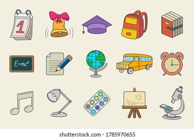 School Icons set - Vector color symbols of education accessories for the site or interface