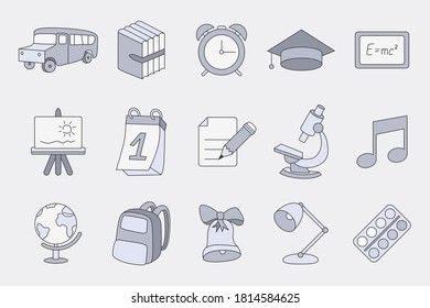 School Icons set - Vector color symbols of education accessories for the site or interface