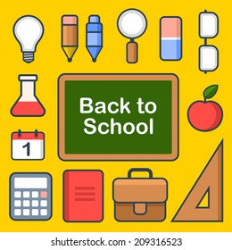 School Icons Set. Vector Illustration on Yellow Background