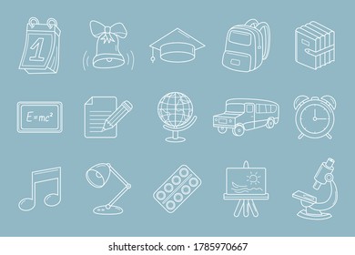 School Icons set - Vector outline symbols of education accessories for the site or interface