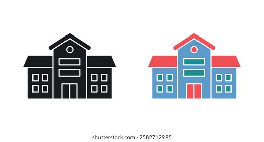 School icons set vectors black and colored style