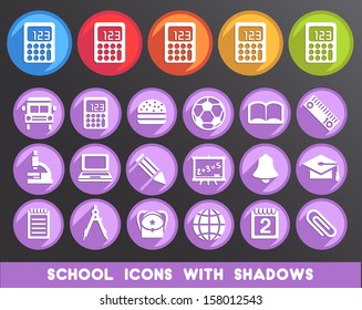 School Icons with Shadows. 