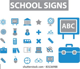 school icons, signs, vector illustrations set