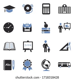 School Icons. Two Tone Flat Design. Vector Illustration.