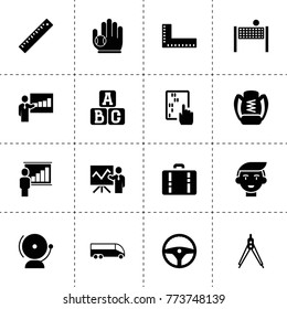 School icons. vector collection filled school icons. includes symbols such as lecturer, abacus, steering wheel, school bell, ruler, compass. use for web, mobile and ui design.