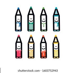 School icons vector illustration set. Cartoon pencils on a white background Colour pencils