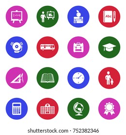 School Icons. White Flat Design In Circle. Vector Illustration. 