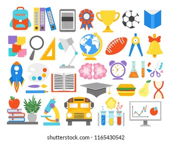 School icons.Paper cut cartoon education supplies set in trendy craft style. Modern origami teaching and learning symbol design. Vector illustration