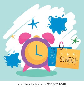 ilustración escolar con reloj despertador