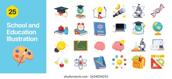 School illustration. Back to school. School supplies and elements. Graphic element vector illustrations.