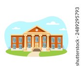 School illustration. Building, column, window, door, clock. Editable vector graphic design.