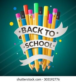 School illustration with pencils. Back to School.