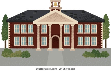 a school illustration red brick wall