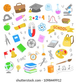 School illustrations. Cute school graphic objects. Back to school elements set