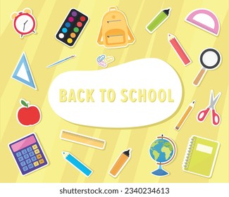 School image with school supplies with shadow backpack back to school vector illustration
