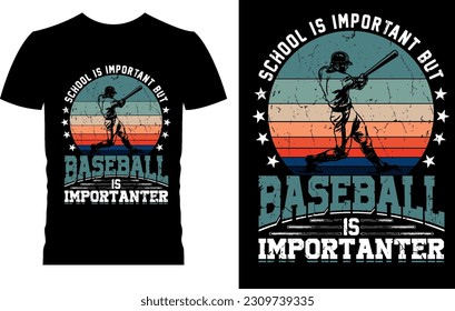 school is important but baseball is impotanter, baseball t shirt design, retro vintage t shirt design