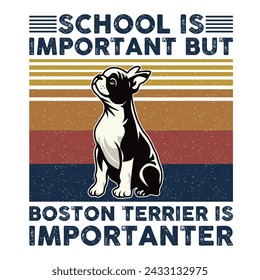 
La escuela es importante, pero Boston Terrier es importante Tipografía Camiseta Diseño Vector 
