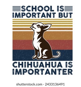 Schule ist wichtig, aber Chihuahua ist wichtig Typografie T-Shirt Design Vektor 
