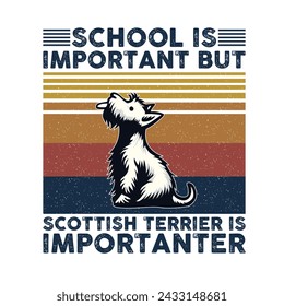 La escuela es importante, pero Scottish Terrier es importante Tipografía T-shirt Diseño Vector 