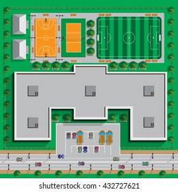 School infrastructure. View from above. Vector illustration. 