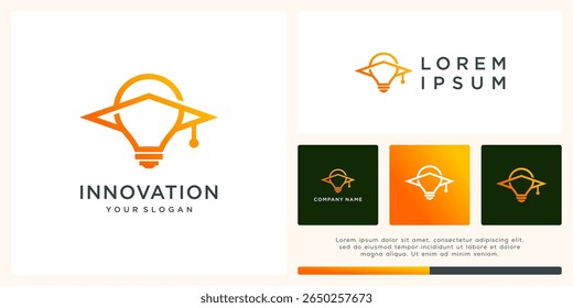 School innovation logo design with hat and bulb