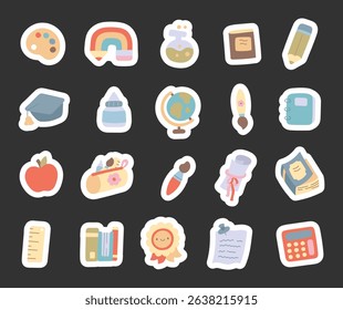 School inspired hand drawn scandinavian style stationery and educational tool set designed for learning, classroom writing, graduation, reading and creative knowledge projects
