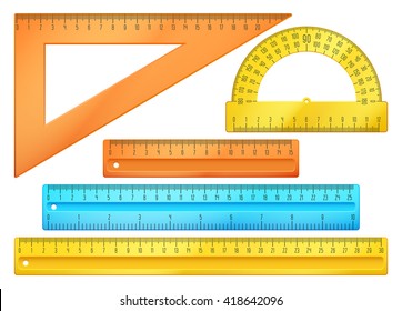 School instruments, rulers vector set. Instrument ruler for measure and tool ruler centimeter and millimeter scale illustration