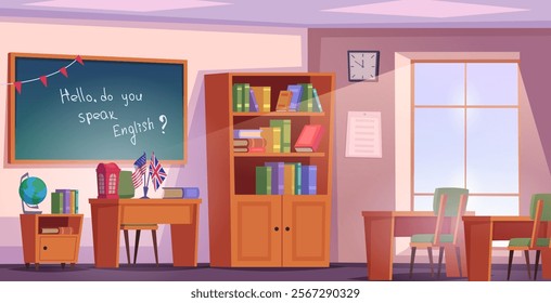 School interior. Education background with modern classroom exact vector template illustration