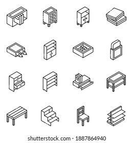 
School Interior Glyph Isometric Icons 