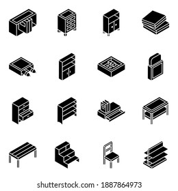 
School Interior Glyph Isometric Icons 