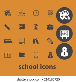 school isolated icons, signs, vectors, illustrations, silhouettes set, vector