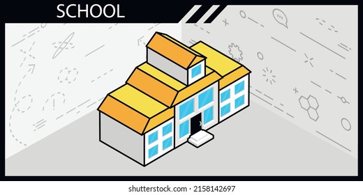 School isometric design icon. Vector web illustration. 3d colorful concept