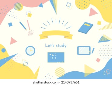 school item icons and geometric pattern background