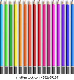 School items collection with colorful wooden realistic pencils on light background vector illustration